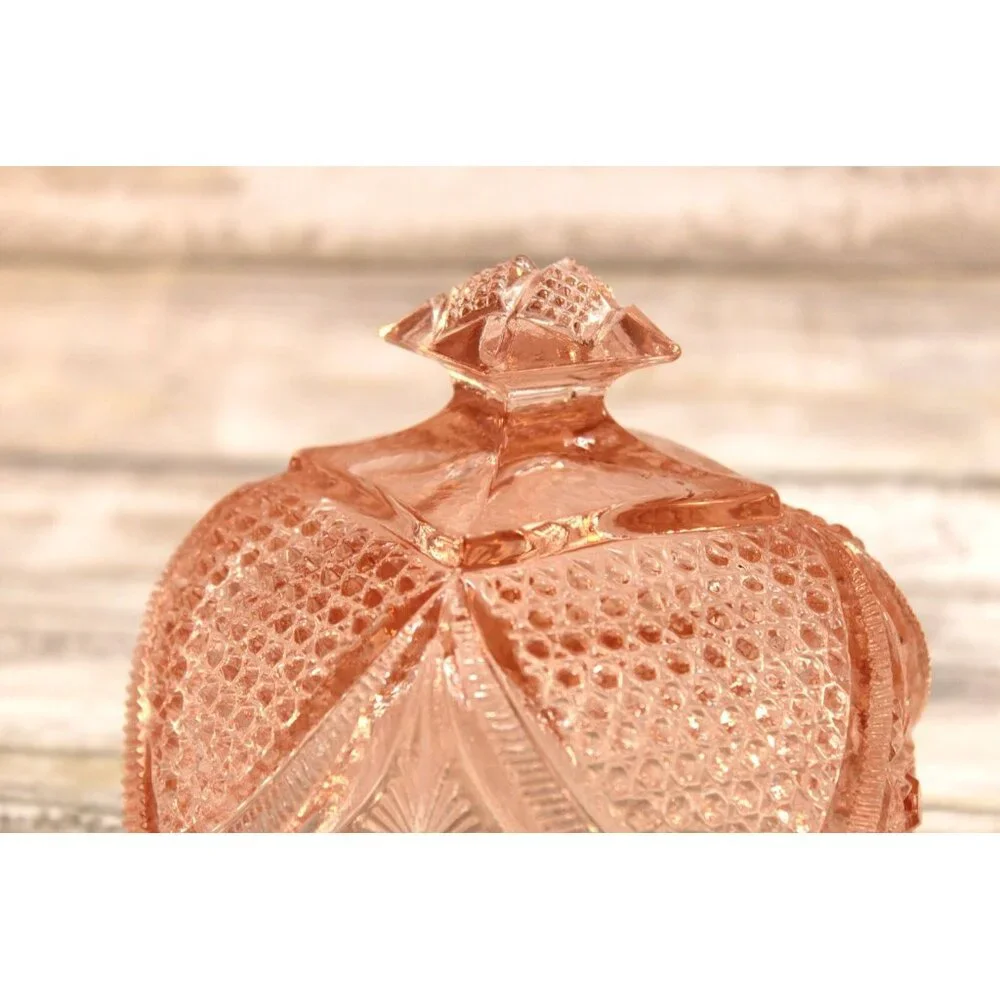 Vintage EAPG Massachusetts Pattern,‎ Pink Depression Glass, Butter Dish